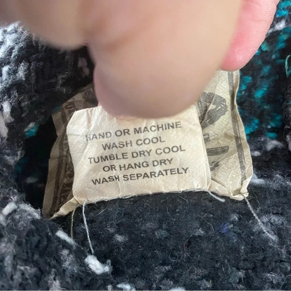 Baja Joe Mens Medium Hippie Drug Rug Pullover Hoodie Sweater Black and Teal/Aqua - Picture 6 of 7